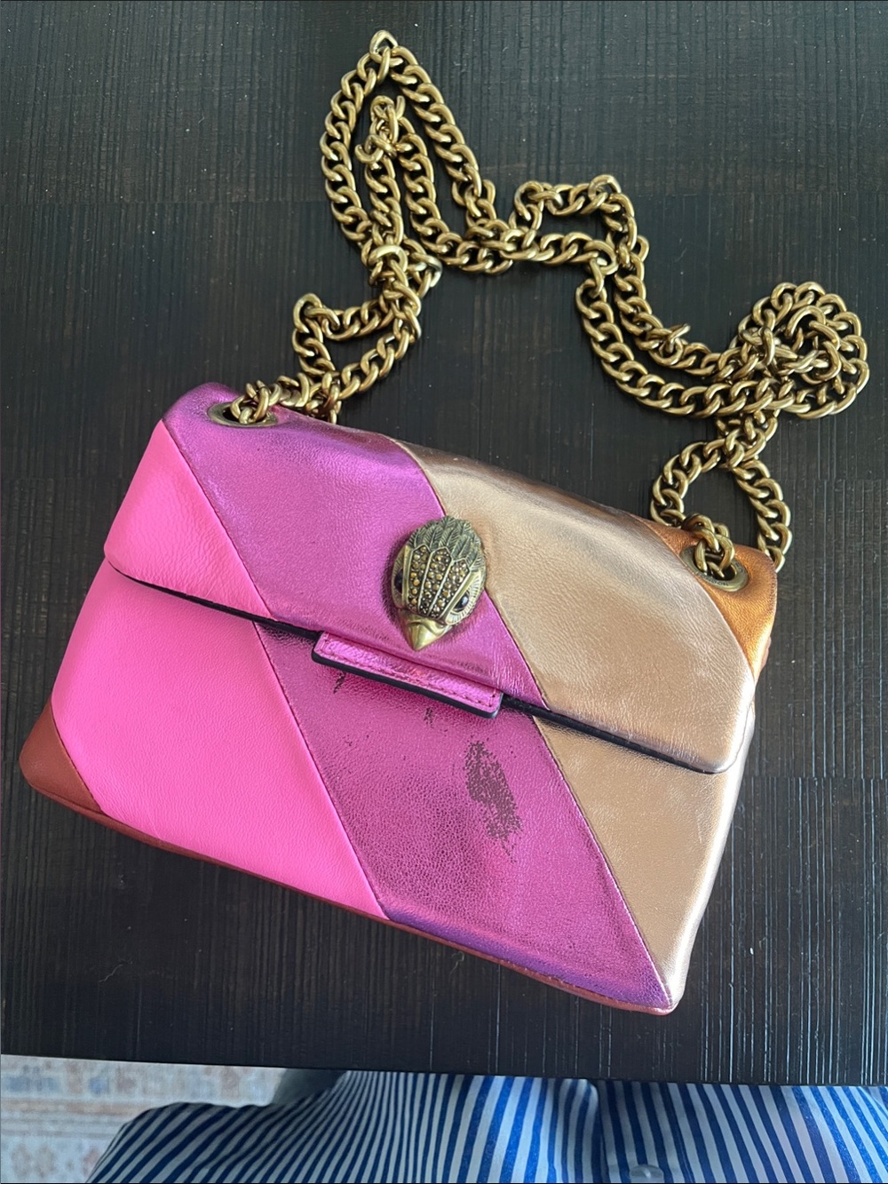 Kurt Geiger Metallic Pink Colorblock Chain Crossbody Bag with Gold Hardware